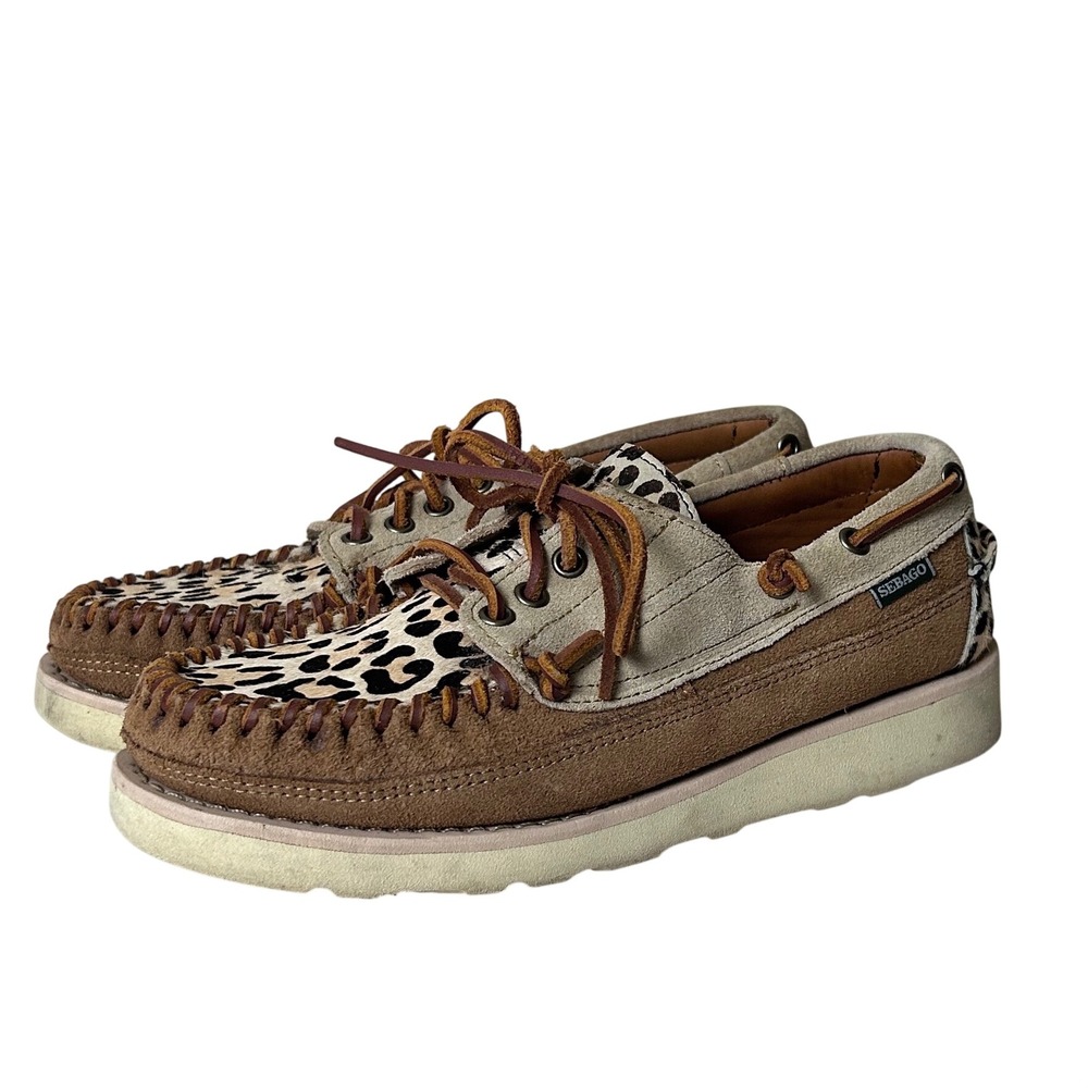 Sebago Womens Brown Suede Leopard Pony Hair Vibram Sole Boat Shoes 9 77114SW